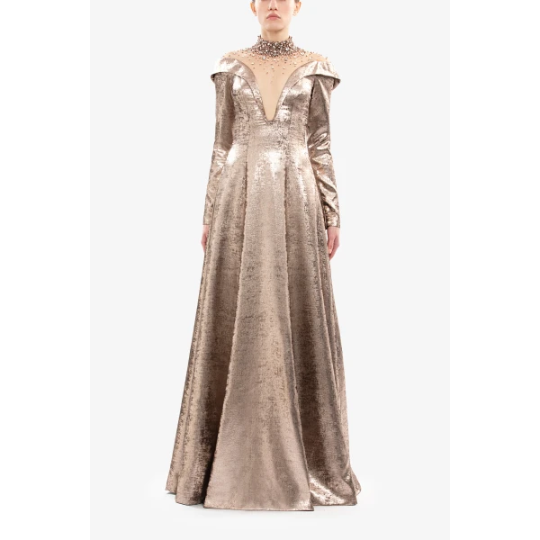 Saiid Kobeisy Embellished Off-Shoulder Lamé Dress