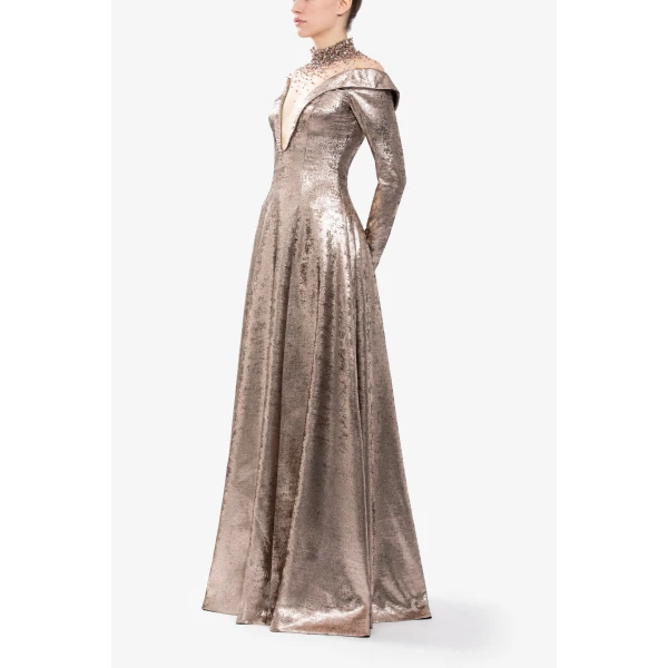 Saiid Kobeisy Embellished Off-Shoulder Lamé Dress