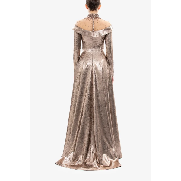 Saiid Kobeisy Embellished Off-Shoulder Lamé Dress