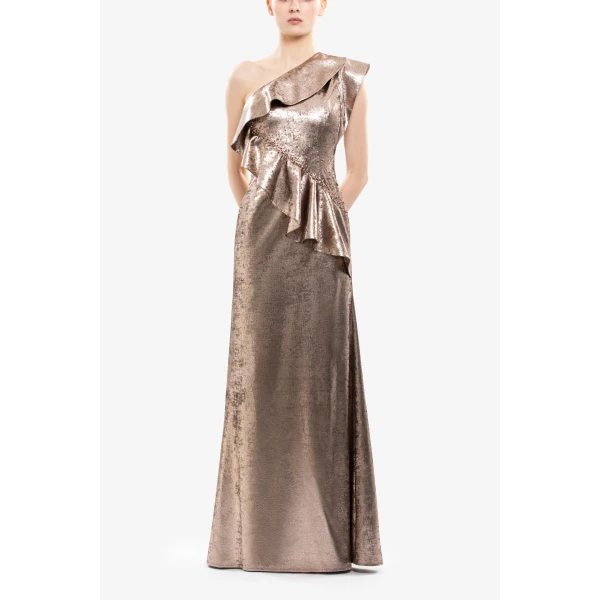 Saiid Kobeisy Embellished One-Shoulder Lamé Dress