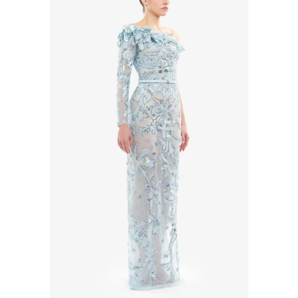 Saiid Kobeisy One-Shoulder Embroidered Tulle Dress