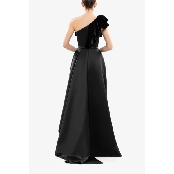Saiid Kobeisy One-Shoulder Velvet and Satin Dress