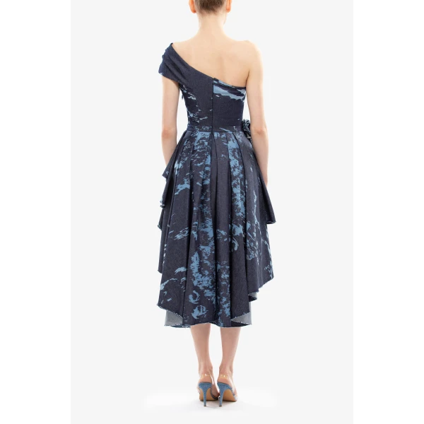 Saiid Kobeisy One-shoulder printed denim short dress