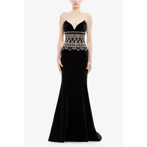 Saiid Kobeisy Strapless Dress with Embroidered Detailing