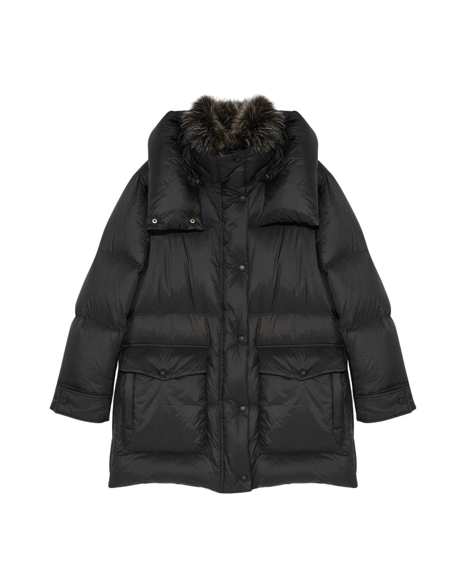 Yves-Salomon-34-down-jacket-in-water-repellent-technical-fabric-with-fox-fur-collar-trim-540756_nobg Woman wearing Yves Salomon shearling fur coat – luxury outerwear at Luxury Shoes
