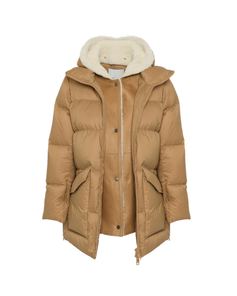 Woman wearing Yves Salomon shearling fur coat – luxury outerwear at Luxury Shoes 