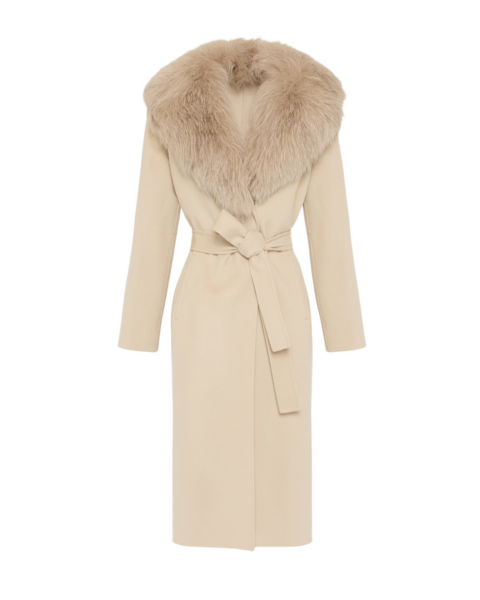 Woman wearing Yves Salomon shearling fur coat – luxury outerwear at Luxury Shoes 