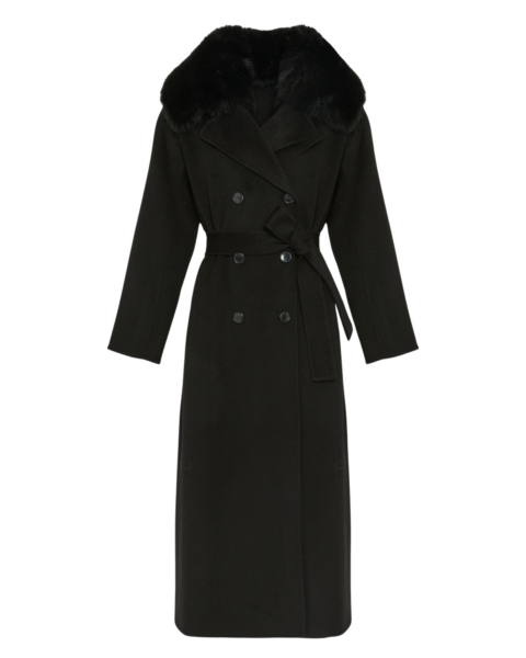 Woman wearing Yves Salomon shearling fur coat – luxury outerwear at Luxury Shoes 