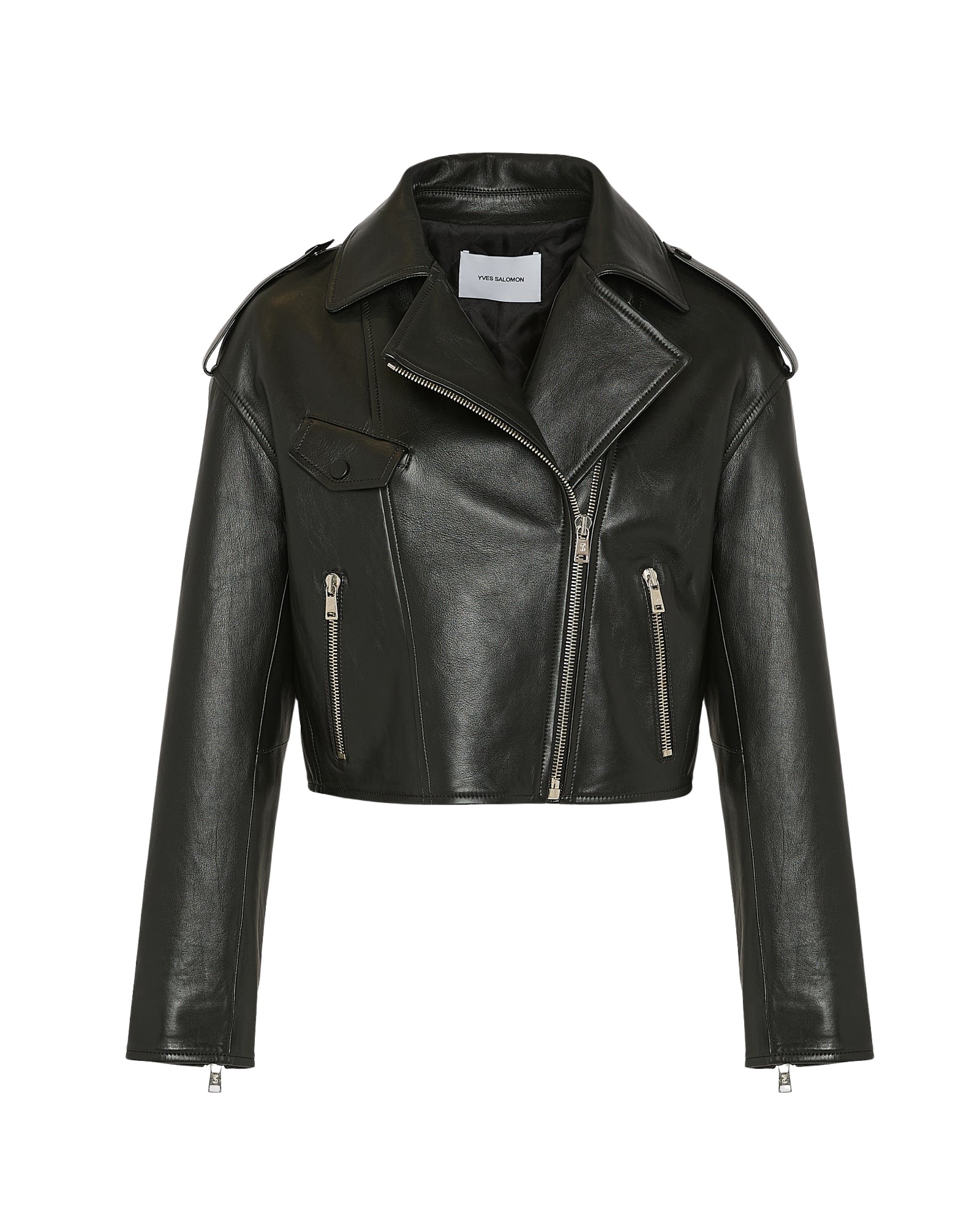 Yves-Salomon-Cropped-lambskin-biker-jacket-564382_nobg Woman wearing Yves Salomon shearling fur coat – luxury outerwear at Luxury Shoes