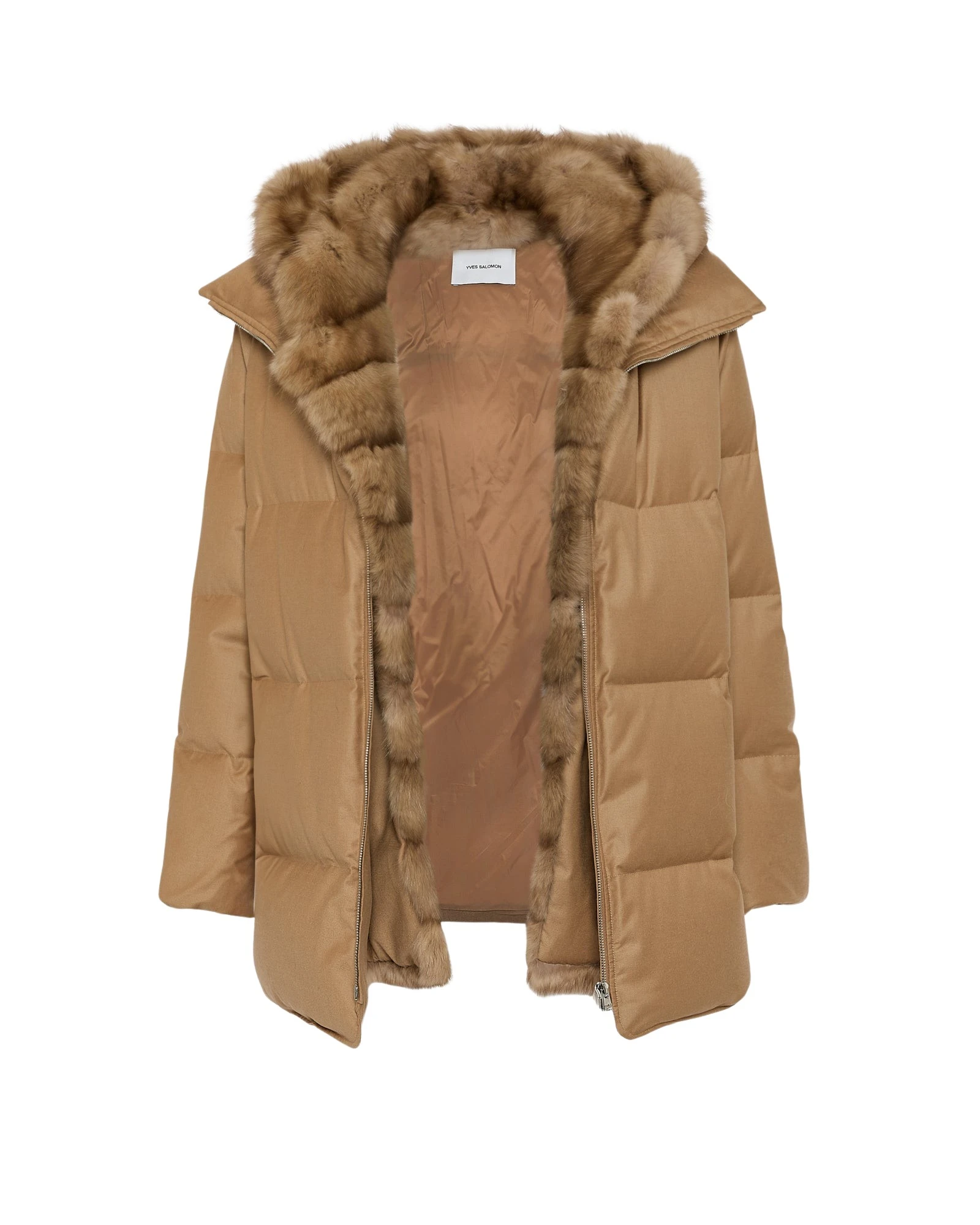 Yves-Salomon-Flannel-down-jacket-with-detachable-sable-fur-bib16776_nobg Woman wearing Yves Salomon shearling fur coat – luxury outerwear at Luxury Shoes