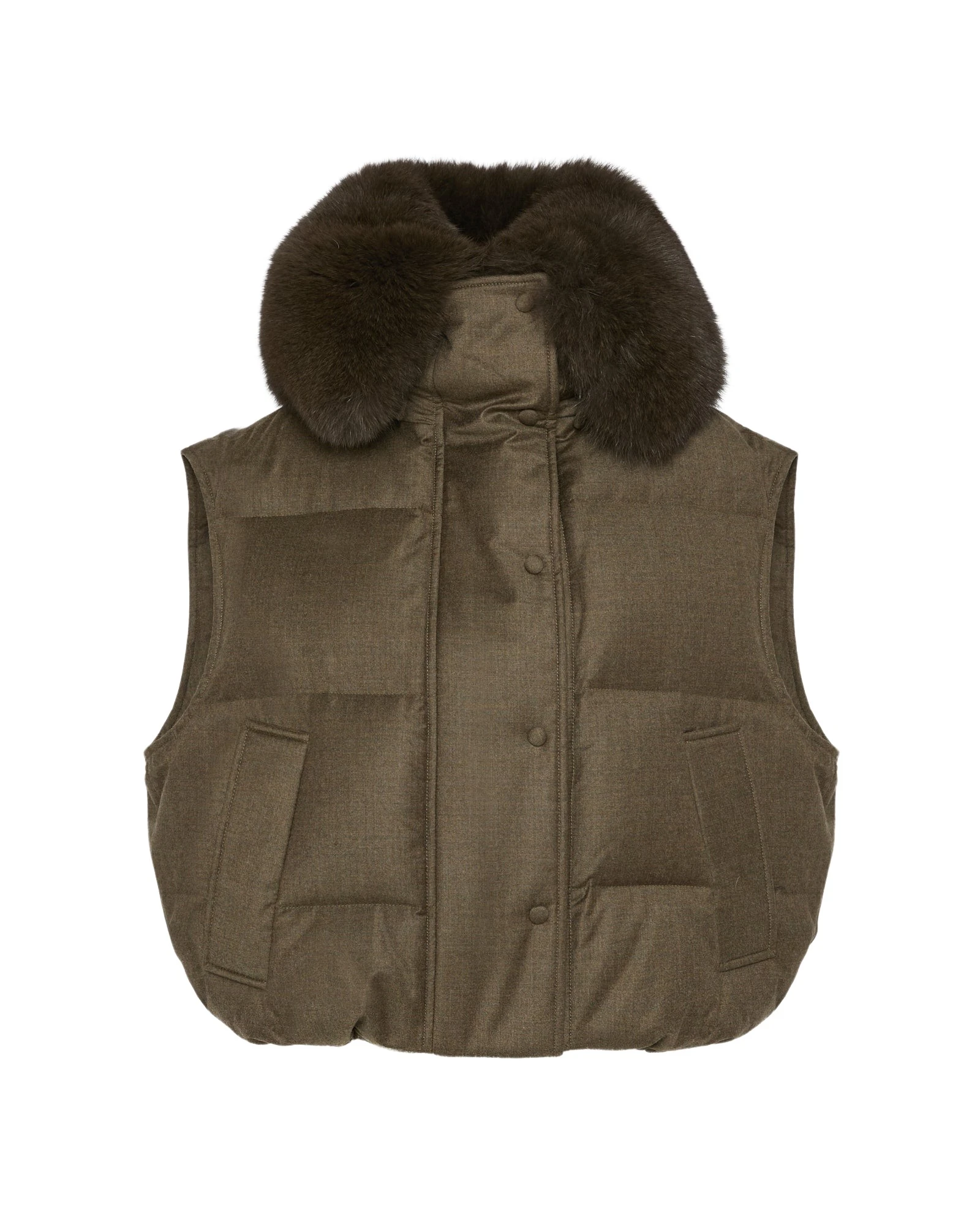 Yves-Salomon-Flannel-gilet-with-fox-fur-collar99522_nobg Woman wearing Yves Salomon shearling fur coat – luxury outerwear at Luxury Shoes