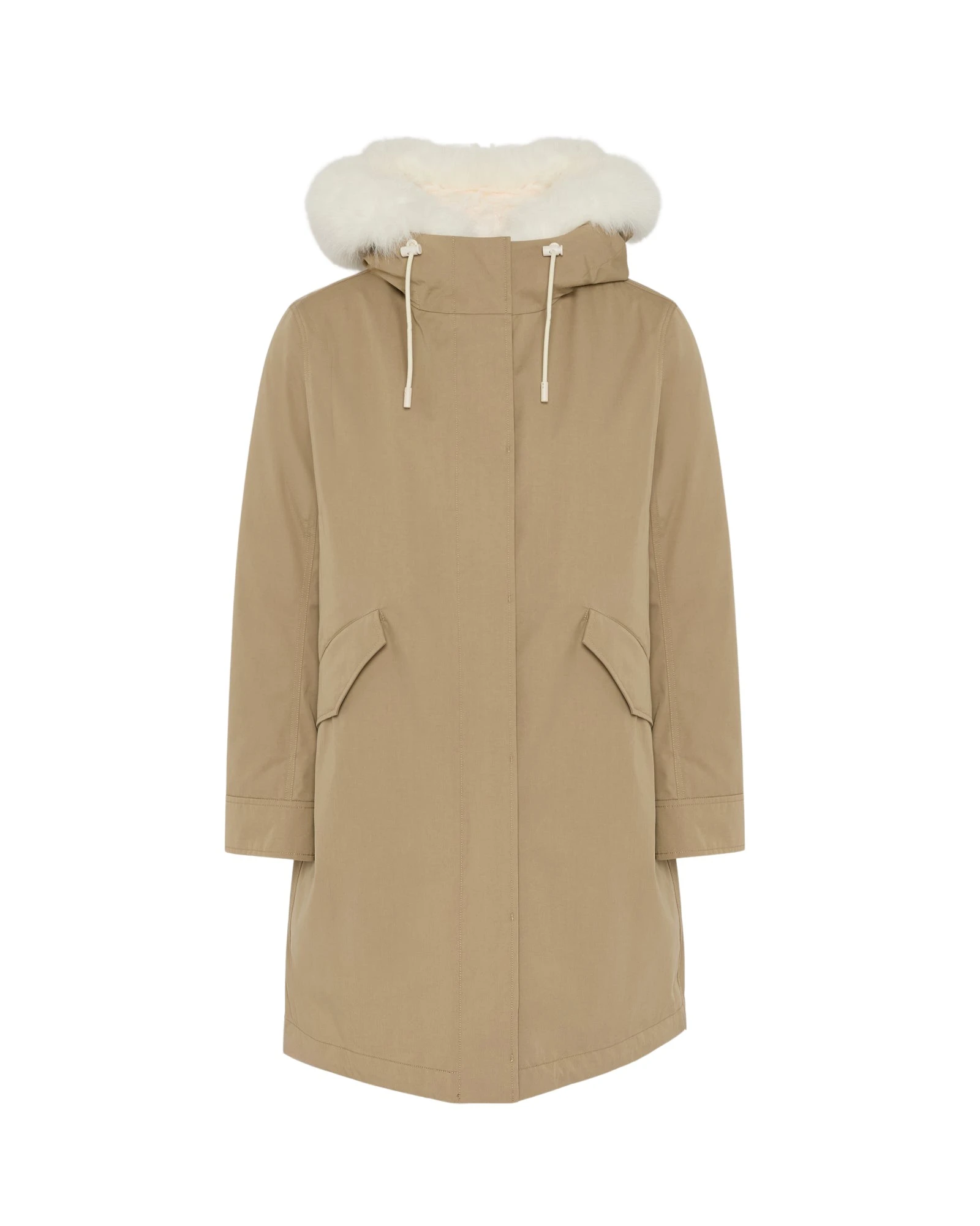 Yves-Salomon-Long-Iconic-parka-in-waterproof-cotton-blend-with-fox-and-rabbit-fur90060_nobg Woman wearing Yves Salomon shearling fur coat – luxury outerwear at Luxury Shoes