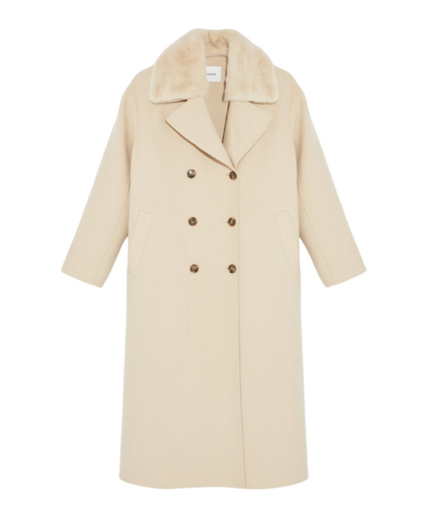 Woman wearing Yves Salomon shearling fur coat – luxury outerwear at Luxury Shoes 