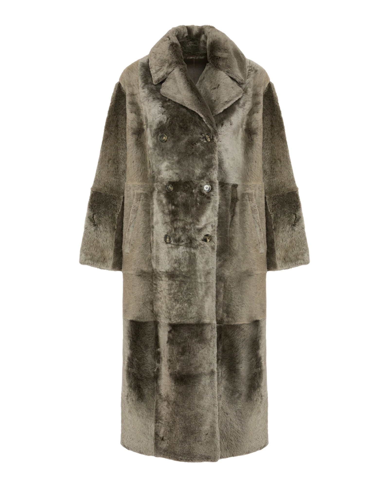 Yves-Salomon-Long-double-breasted-shearling-coat-547887_nobg Woman wearing Yves Salomon shearling fur coat – luxury outerwear at Luxury Shoes