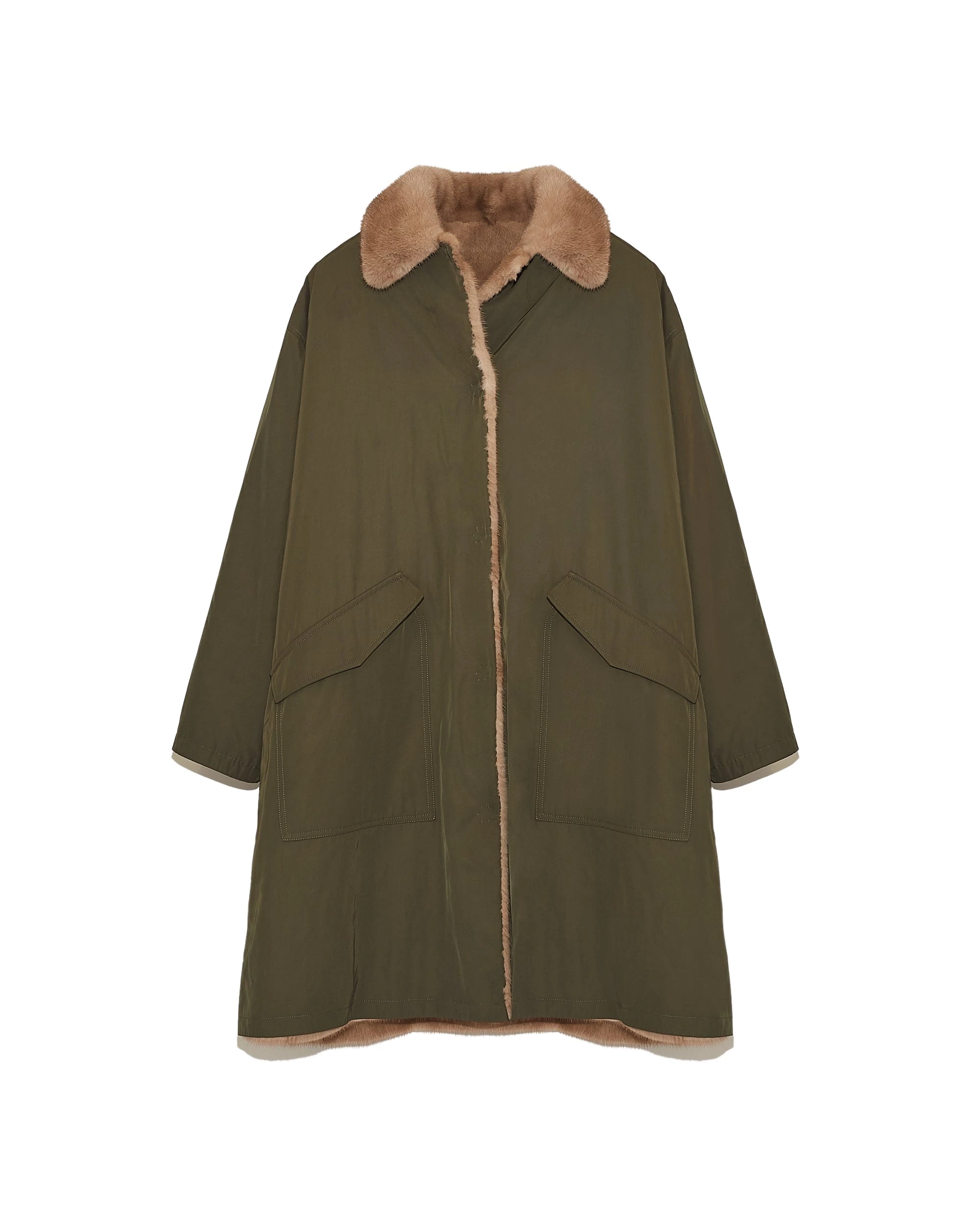 Yves-Salomon-Mink-fur-and-reversible-technical-fabric-shirt-collar-parka38582_nobg Woman wearing Yves Salomon shearling fur coat – luxury outerwear at Luxury Shoes