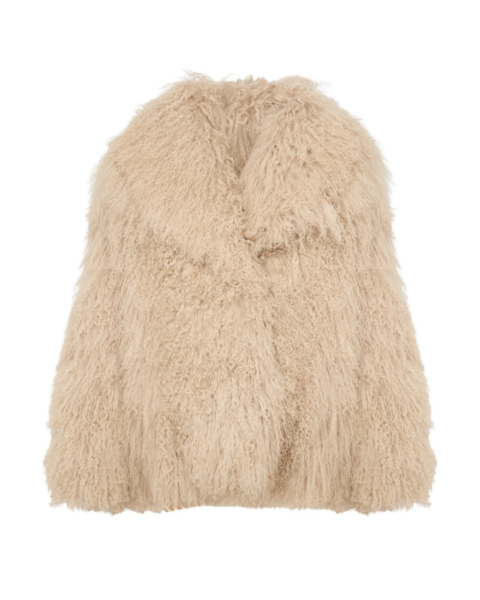 Woman wearing Yves Salomon shearling fur coat – luxury outerwear at Luxury Shoes 
