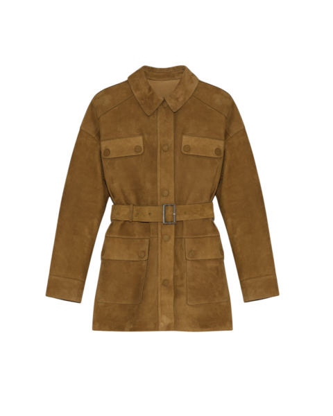 Woman wearing Yves Salomon shearling fur coat – luxury outerwear at Luxury Shoes 