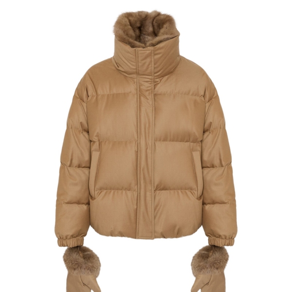 Woman wearing Yves Salomon shearling fur coat – luxury outerwear at Luxury Shoes 