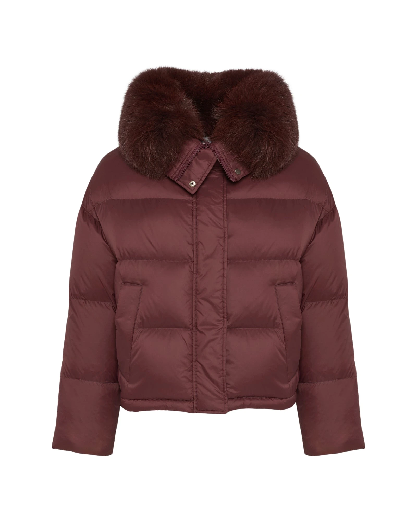 Yves-Salomon-Short-down-jacket-with-fox-trim33587_nobg Woman wearing Yves Salomon shearling fur coat – luxury outerwear at Luxury Shoes