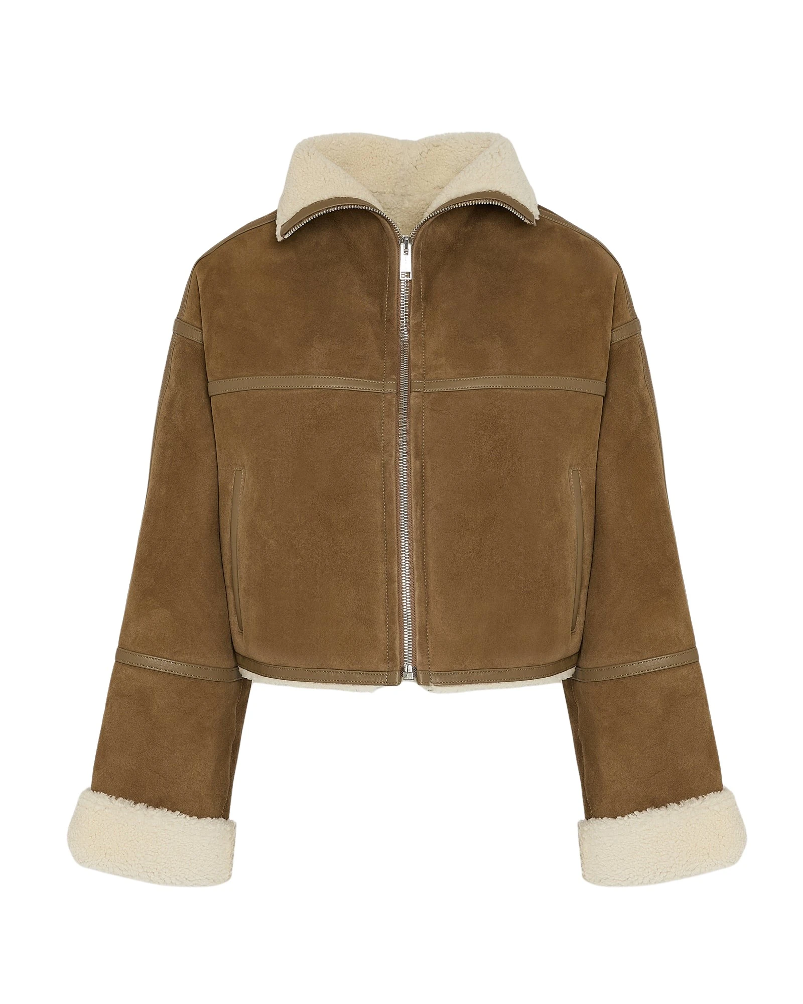 Yves-Salomon-Suede-Merino-lambskin-cropped-jacket-666542_nobg Woman wearing Yves Salomon shearling fur coat – luxury outerwear at Luxury Shoes