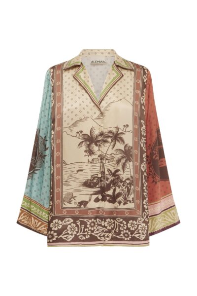 Alemais Alberta Silk Shirt  Sustainable Tops with Alemais print -  Luxury Handbags Australian Designer