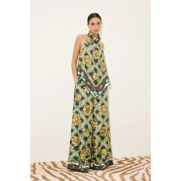Alemais Liana Silk Palazzo Pant  Sustainable Pants with Alemais print -  Luxury Handbags Australian Designer