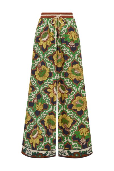 Alemais Liana Silk Palazzo Pant  Sustainable Pants with Alemais print -  Luxury Handbags Australian Designer