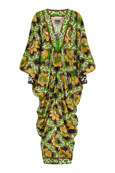 Alemais Liana V Neck Silk Midi Dress  Sustainable Dresses with Alemais print -  Luxury Handbags Australian Designer