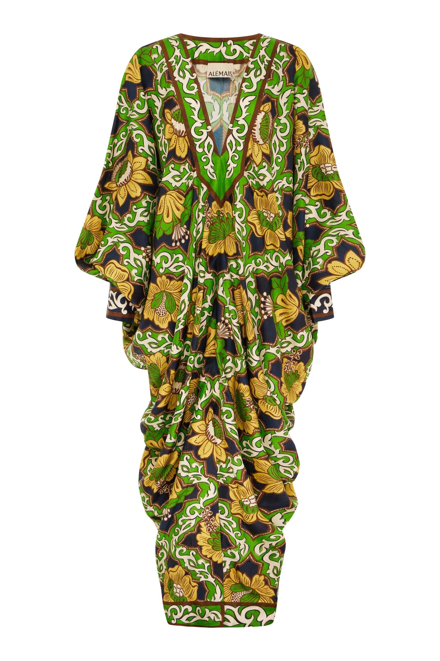 Liana V Neck Silk Midi Dress by Alemais - Dresses Alemais Liana V Neck Silk Midi Dress Sustainable Dresses with Alemais print - Luxury Handbags Australian Designer