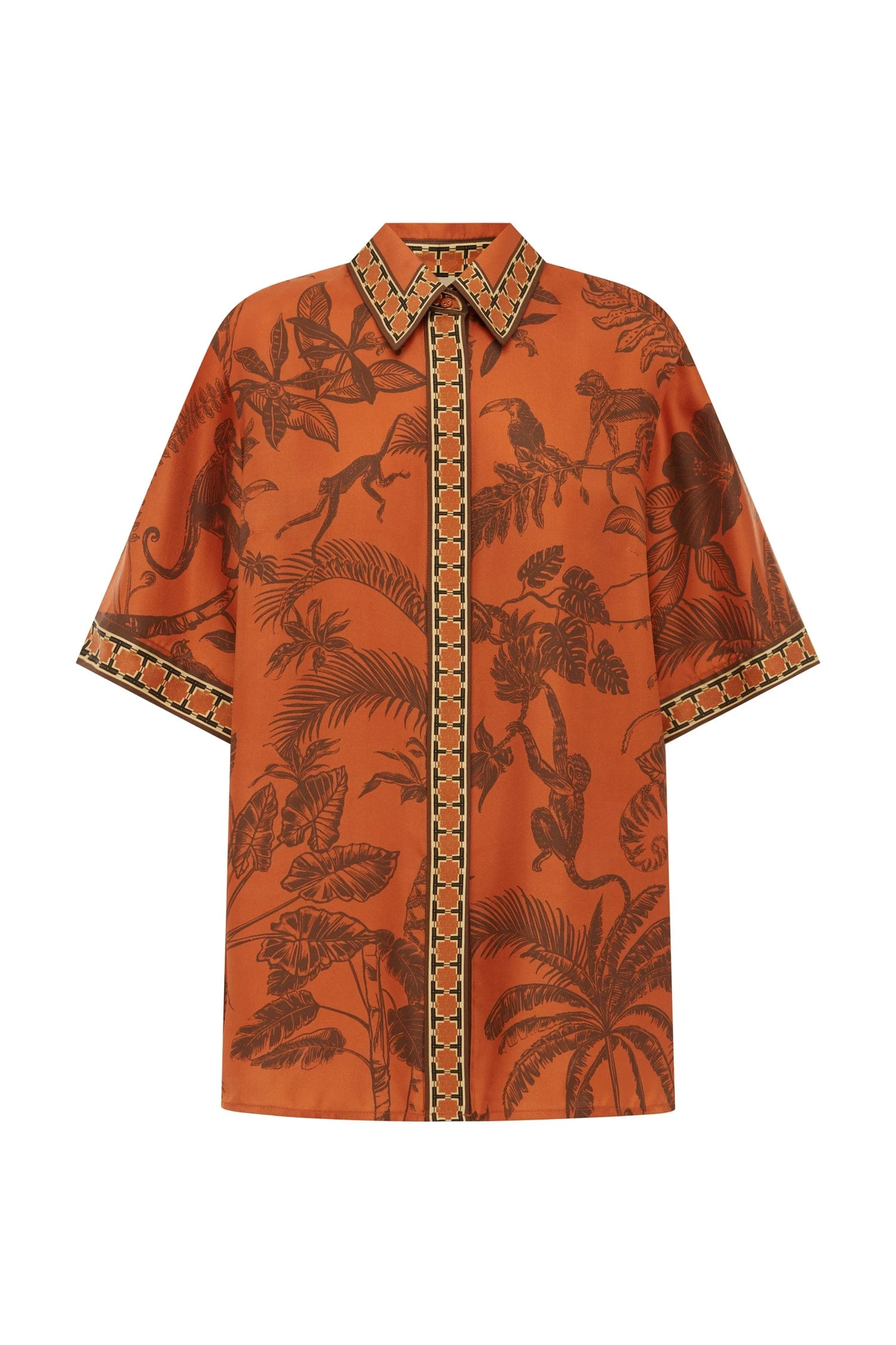 Monkey Dance Silk Shirt by Alemais - Tops Alemais Monkey Dance Silk Shirt Sustainable Tops with Alemais print - Luxury Handbags Australian Designer