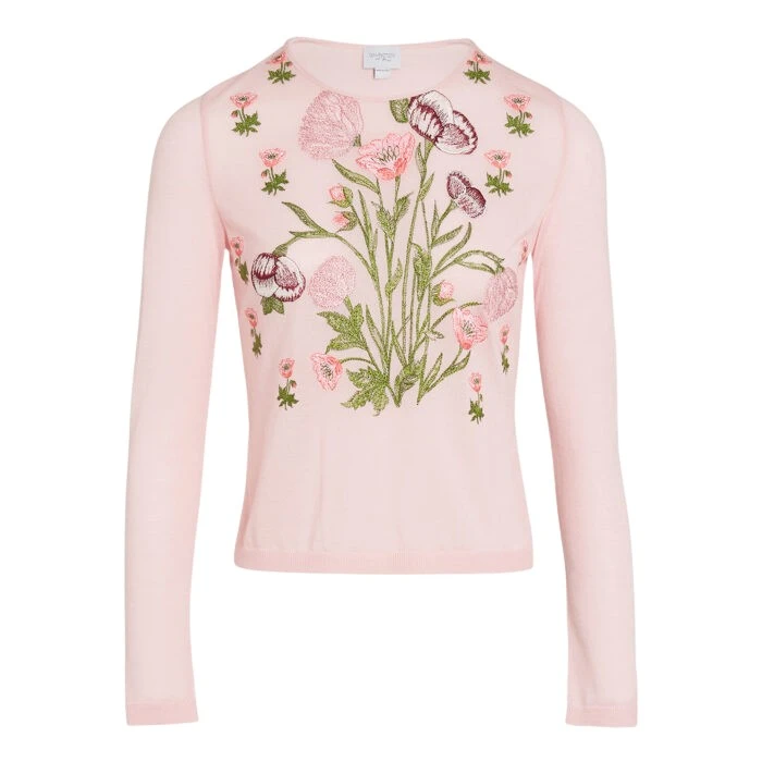 Anemones-Embroidered-Pink-Cashmere-Top-Giambattista-Valli-Tops-597220_nobg Giambattista Valli Anemones Embroidered Pink Cashmere Top - Giambattista Valli Tops - Romantic Couture - Shop at Luxury Shoes