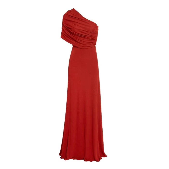 Asymmetrical-Draped-Brick-Long-Dress-Giambattista-Valli-Dresses-633202_nobg Giambattista Valli Asymmetrical Draped Brick Long Dress - Giambattista Valli Dresses - Romantic Couture - Shop at Luxury Shoes