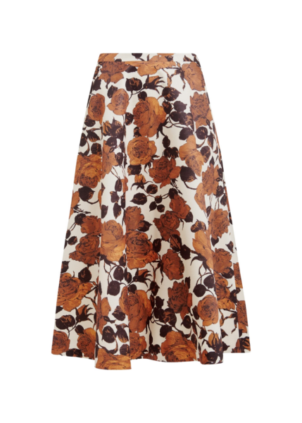 Essentiel Antwerp Beige and brown a-line floral skirt - Essentiel Antwerp Skirts - Colorful Belgian Design - Shop at Luxury Shoes 