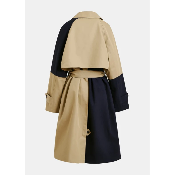 Essentiel Antwerp Beige and navy colour-block trench coat - Essentiel Antwerp Coats - Colorful Belgian Design - Shop at Luxury Shoes 