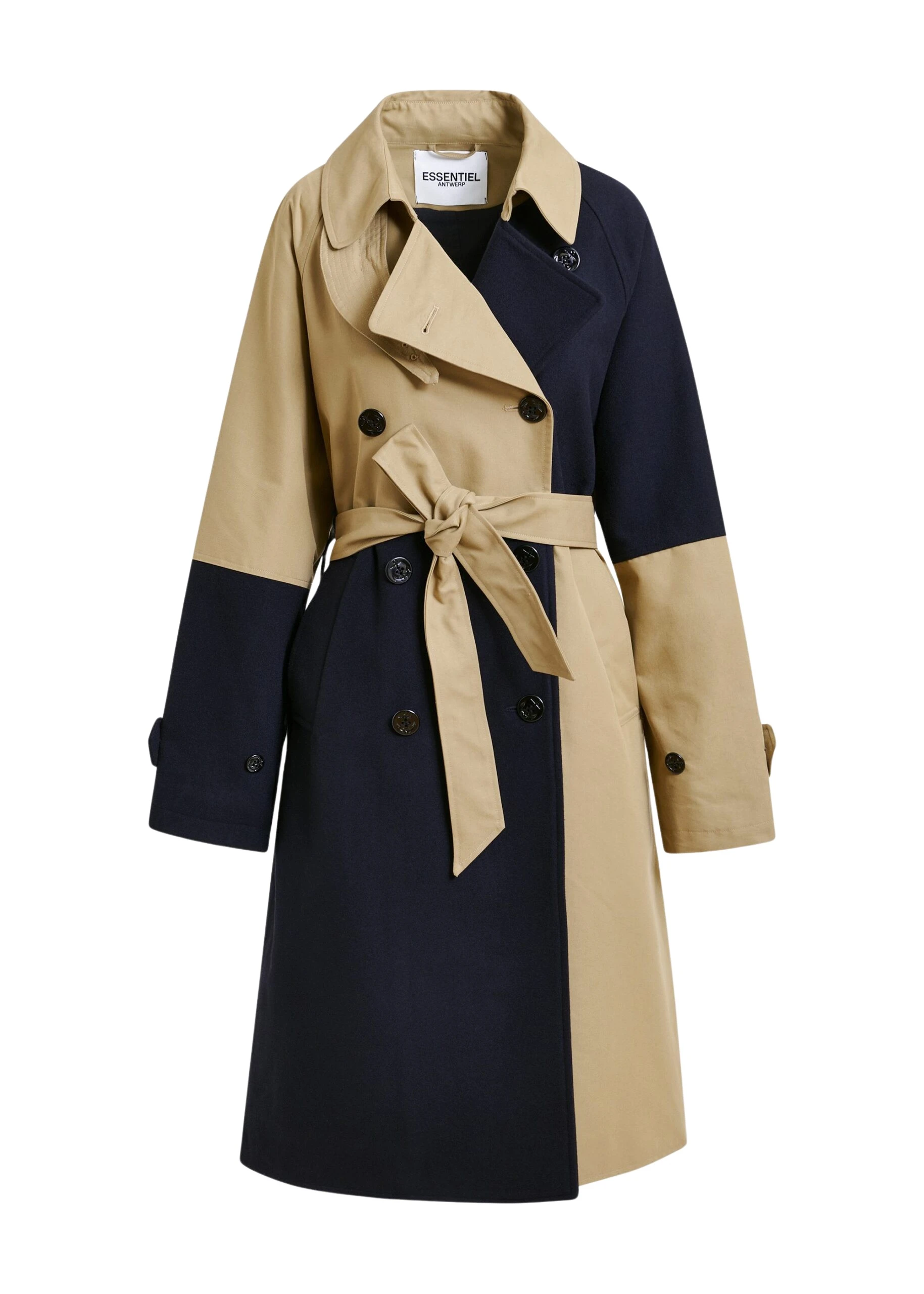 Beige-and-navy-colour-block-trench-coat-Essentiel-Antwerp-Coats-scaled93561_nobg Essentiel Antwerp Beige and navy colour-block trench coat - Essentiel Antwerp Coats - Colorful Belgian Design - Shop at Luxury Shoes