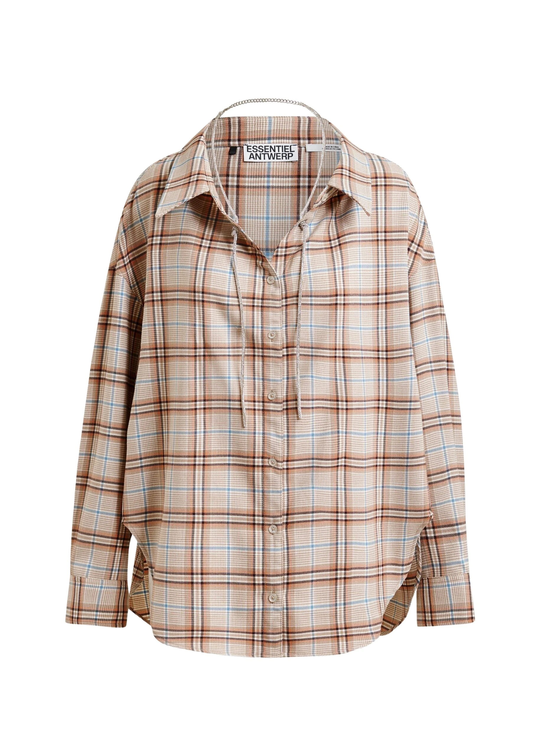 Beige-orange-and-blue-oversized-plaid-shirt-with-rhinestone-chain-Essentiel-Antwerp-Shirts-scaled89513_nobg Essentiel Antwerp Beige