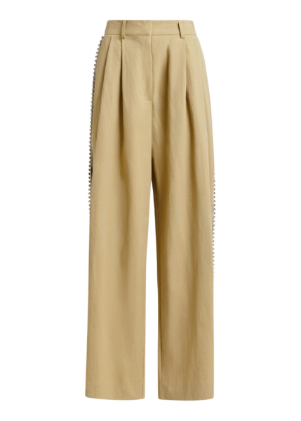 Essentiel Antwerp Beige rhinestone-trimmed pleated wide-leg pants - Essentiel Antwerp Pants - Colorful Belgian Design - Shop at Luxury Shoes 