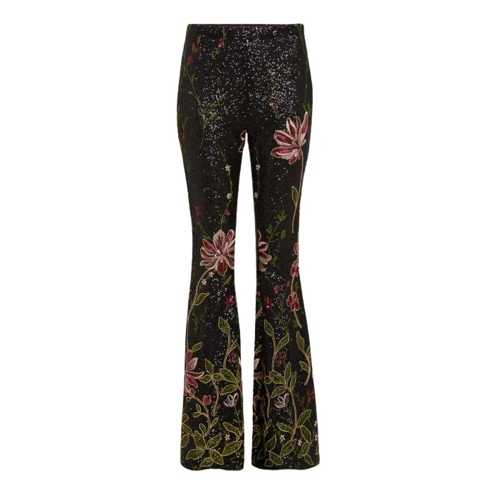 Black-Flower-Screen-Flared-Pants-Giambattista-Valli-Pants-659220_nobg Giambattista Valli Black Flower Screen Flared Pants - Giambattista Valli Pants - Romantic Couture - Shop at Luxury Shoes