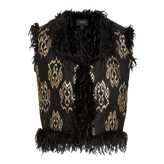 Black-Ikat-Jacquard-Waistcoat-Giambattista-Valli-Coats-766657_nobg Giambattista Valli Black Ikat Jacquard Waistcoat - Giambattista Valli Coats - Romantic Couture - Shop at Luxury Shoes