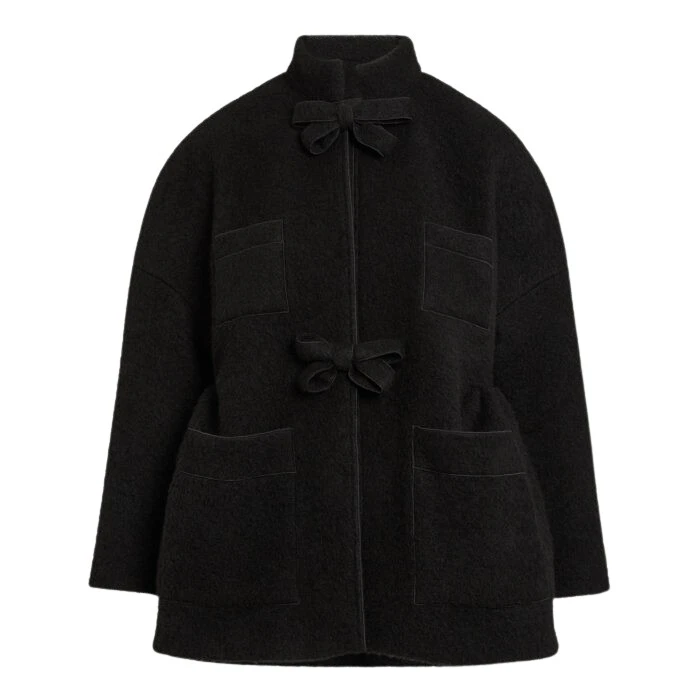 Black-Wool-Coat-With-Bows-Giambattista-Valli-Coats-651487_nobg Giambattista Valli Black Wool Coat With Bows - Giambattista Valli Coats - Romantic Couture - Shop at Luxury Shoes