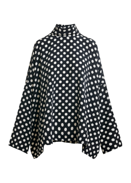 Essentiel Antwerp Black and white oversized polka-dot print top with high neck - Essentiel Antwerp Tops - Colorful Belgian Design - Shop at Luxury Shoes 