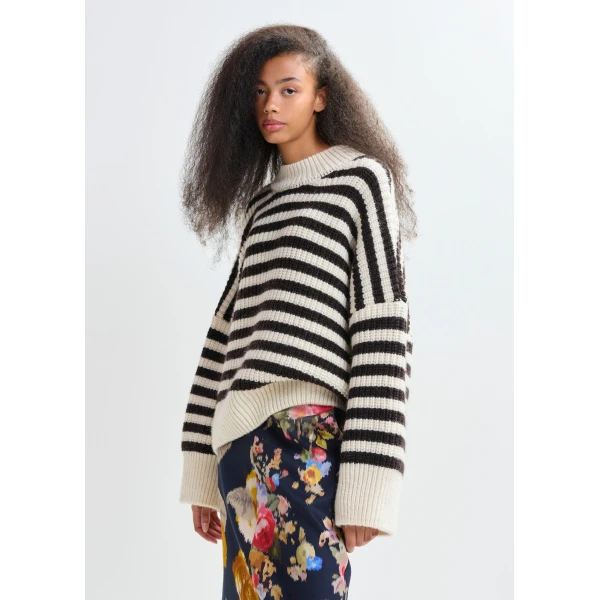 Essentiel Antwerp Black and white striped alpaca wool-blend ribbed-knit sweater - Essentiel Antwerp Knitwear - Colorful Belgian Design - Shop at Luxury Shoes 