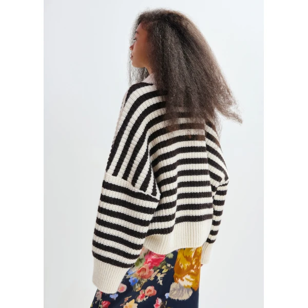 Essentiel Antwerp Black and white striped alpaca wool-blend ribbed-knit sweater - Essentiel Antwerp Knitwear - Colorful Belgian Design - Shop at Luxury Shoes 