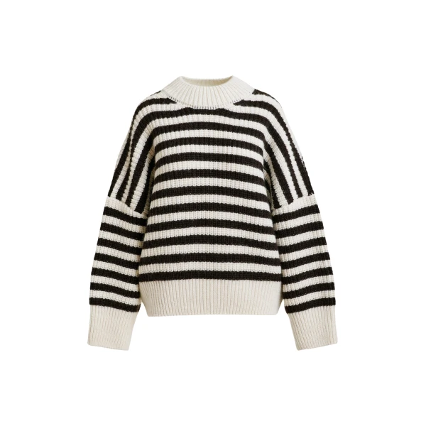 Essentiel Antwerp Black and white striped alpaca wool-blend ribbed-knit sweater - Essentiel Antwerp Knitwear - Colorful Belgian Design - Shop at Luxury Shoes 