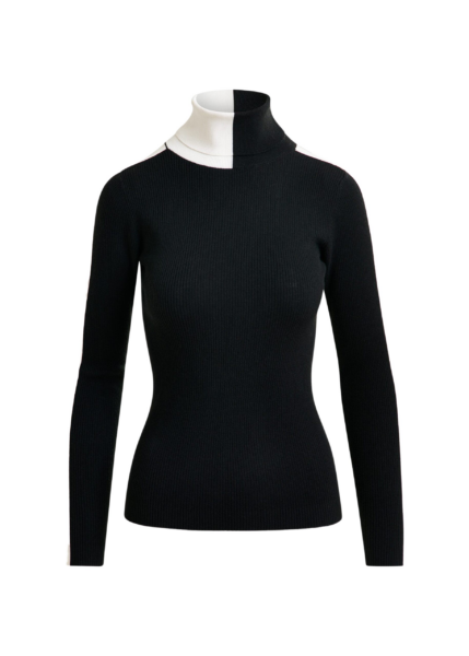 Essentiel Antwerp Black and white two-tone wool-blend turtleneck sweater - Essentiel Antwerp Knitwear - Colorful Belgian Design - Shop at Luxury Shoes 