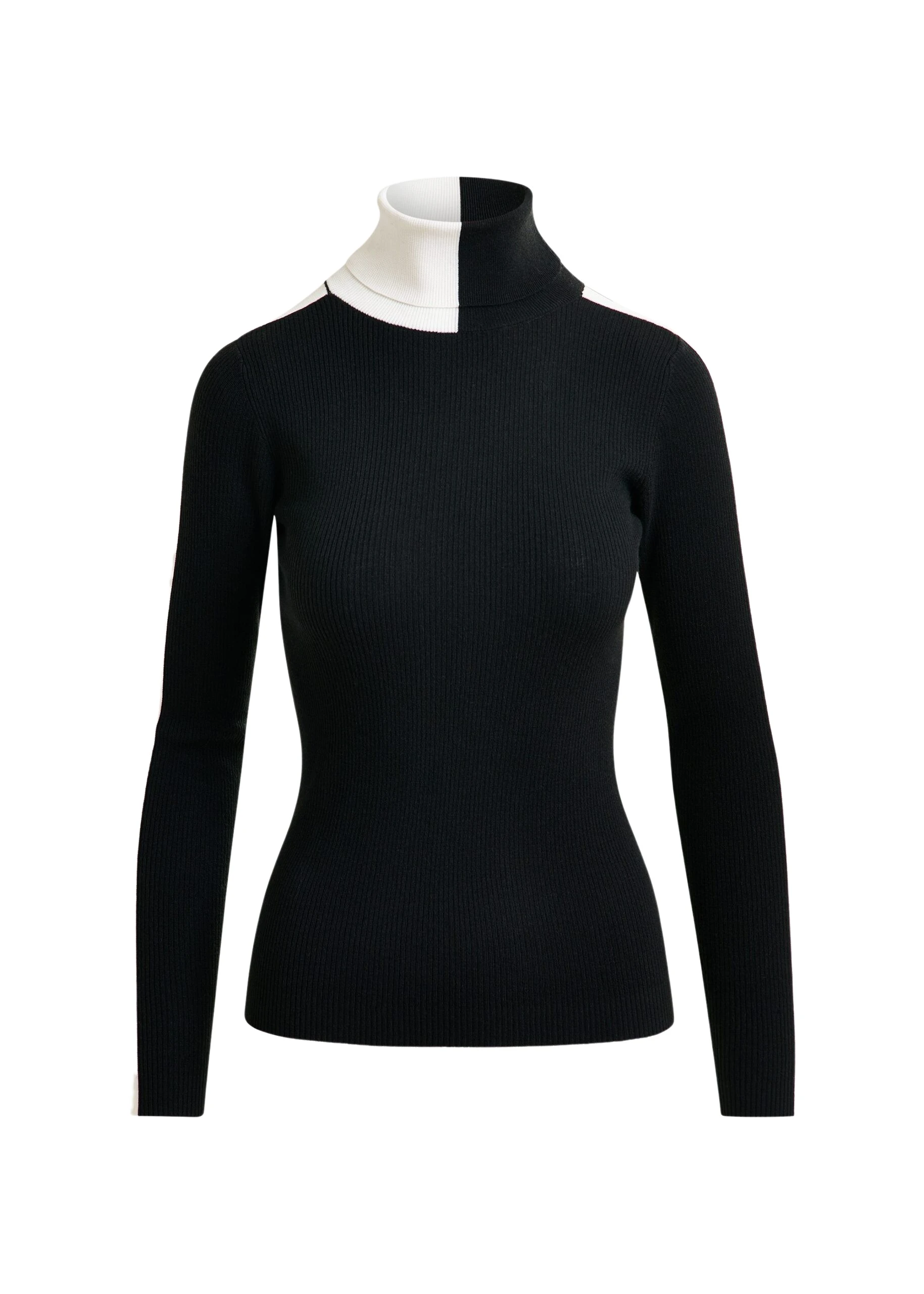 Black-and-white-two-tone-wool-blend-turtleneck-sweater-Essentiel-Antwerp-Knitwear-scaled43533_nobg Essentiel Antwerp Black and white two-tone wool-blend turtleneck sweater - Essentiel Antwerp Knitwear - Colorful Belgian Design - Shop at Luxury Shoes
