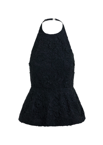 Essentiel Antwerp Black floral lace halter peplum top - Essentiel Antwerp Tops - Colorful Belgian Design - Shop at Luxury Shoes 
