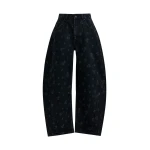 Essentiel Antwerp Black floral-print barrel-leg cropped jeans - Essentiel Antwerp Pants - Colorful Belgian Design - Shop at Luxury Shoes 