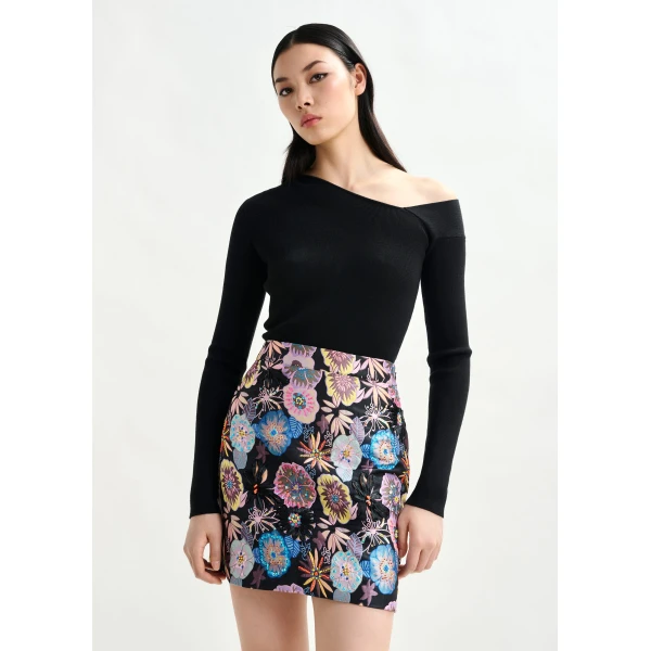Essentiel Antwerp Black rib-knitted sweater with asymmetric neckline - Essentiel Antwerp Knitwear - Colorful Belgian Design - Shop at Luxury Shoes 