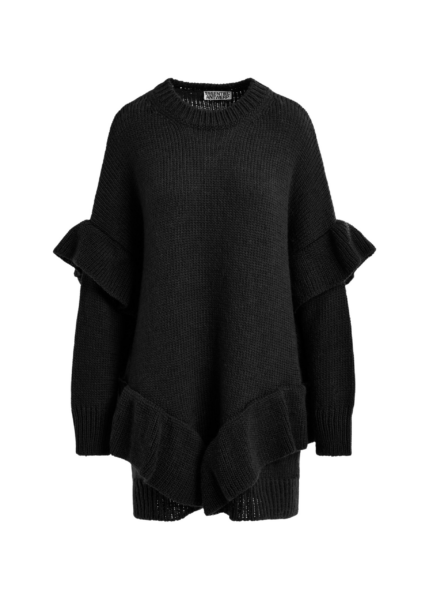 Essentiel Antwerp Black ruffled wool-blend knit mini dress - Essentiel Antwerp Dresses - Colorful Belgian Design - Shop at Luxury Shoes 